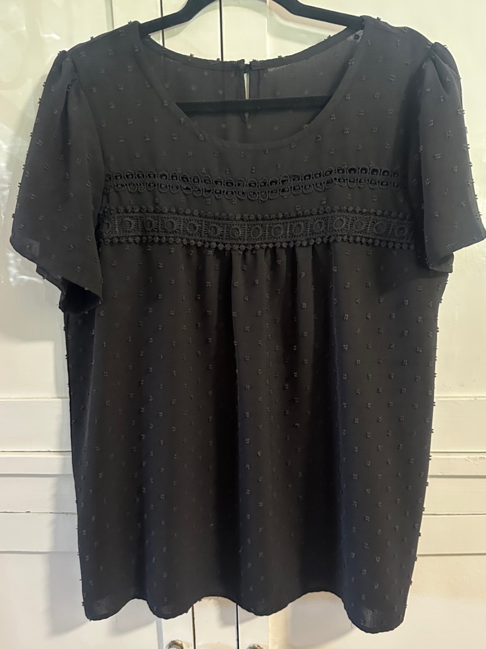 Black Swiss Dot Short Sleeve Blouse XL